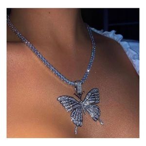 Sliver Cuban Link Chain Butterfly Necklace